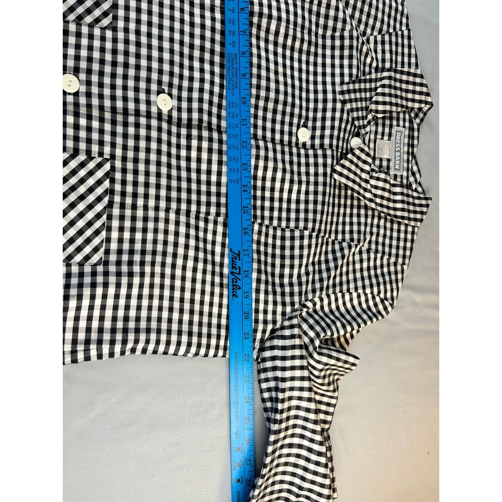 Dress Barn Womens 14 Pure Silk Gingham Check Jacket Black White Button Front Top - Picture 4 of 7